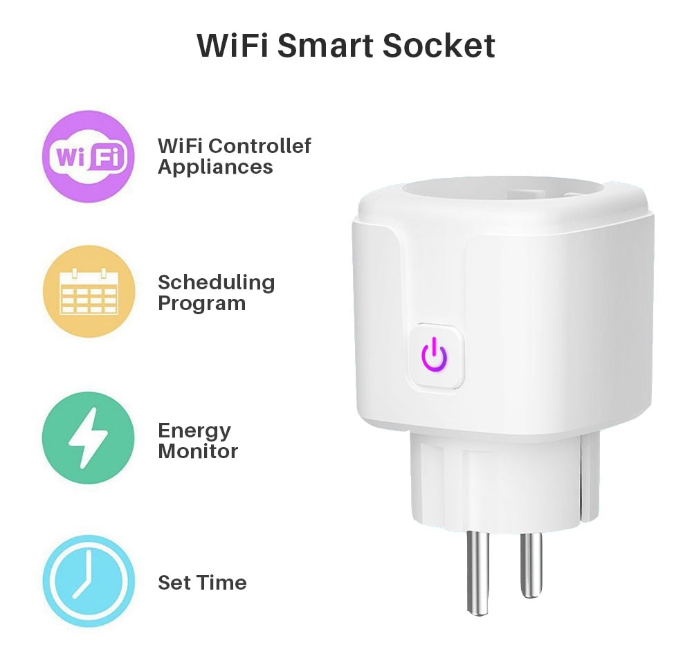 16A EU Smart Wifi Power Plug with Power Monitor Smart Home Wifi Wireless Socket Outlet Works with Alexa Google Home Tuya App