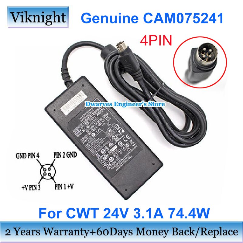 Echt CAM075241 24V 3.1A Ac Adapter 74.4W Voor Cwt Voeding Lader Ronde Met 4 Pin