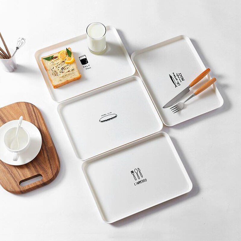 Plastic Plate Rectangular Breakfast Service Plate Household Simple Bread Breakfast Plate Snack Serving Plate Small Tray