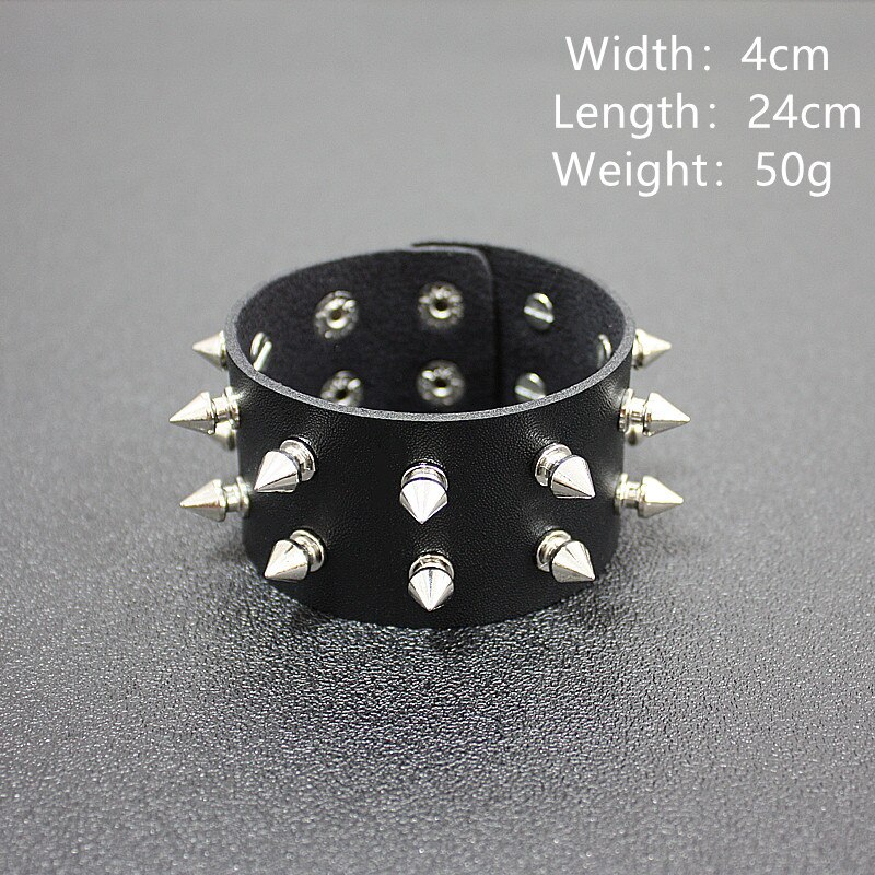 Sangsy Unieke 1/2/3 Rij Spits Toelopend Spikes Rivet Stud Brede Manchet Lederen Punk Gothic Rock Unisex Bangle Armband Mannen sieraden: 2 Row-2