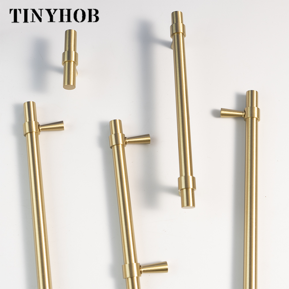6,37'' massief messing knop en handvat T-vorm kast/boekenkast handgrepen satijn messing gouden lade pull Scandinavische meubelgrepen