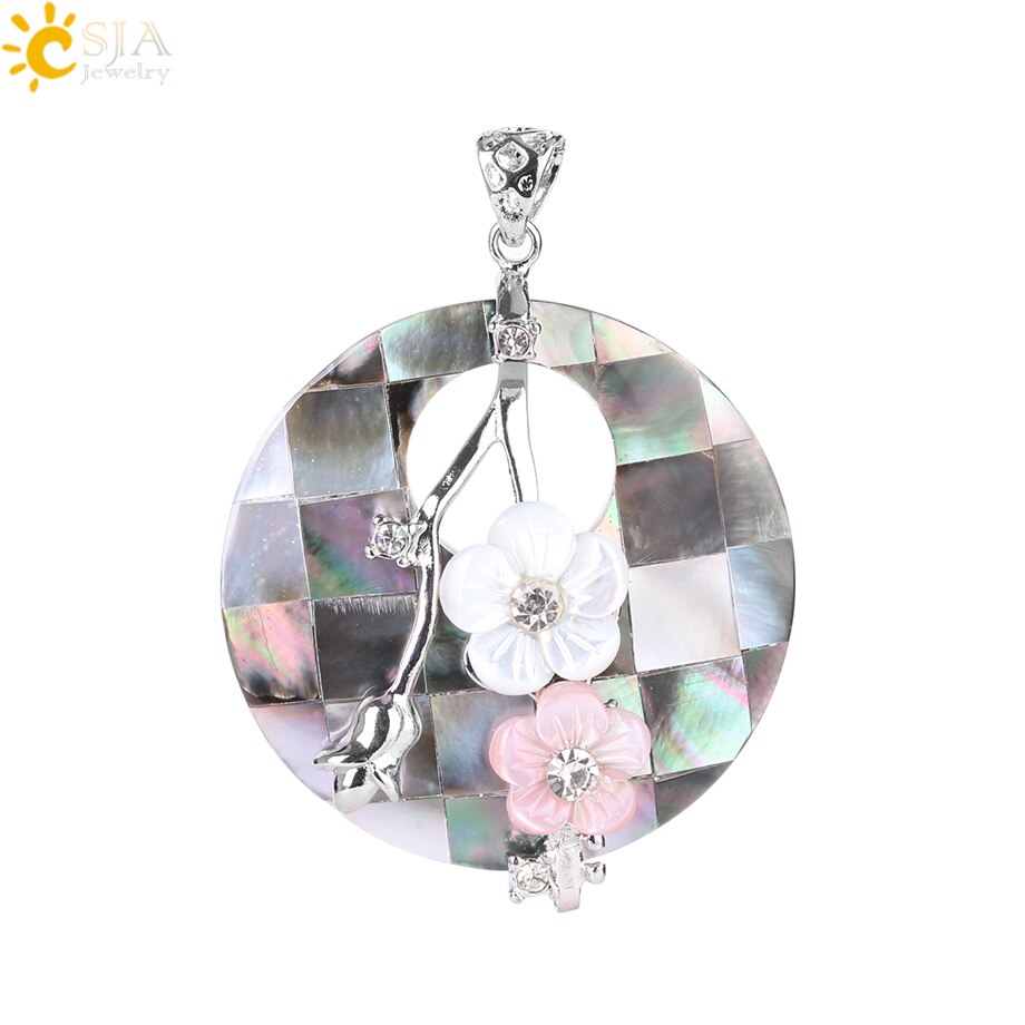 CSJA Madre di Perla Borsette Ciondolo Grande Rotonda Hollow Fiori di Perline di Pietra Naturale Borsette s Pendenti e Ciondoli per FAI DA TE Collana Delle Donne gioielli F033: Black Pendant
