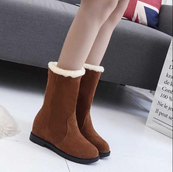 Hiver rétro antidérapant à fond plat bottes pour femmes gracieusement épaissi peluche femmes bottes courtes et 3cm talon femmes bottes de neige: brown / 36 (Foot  22.5cm )