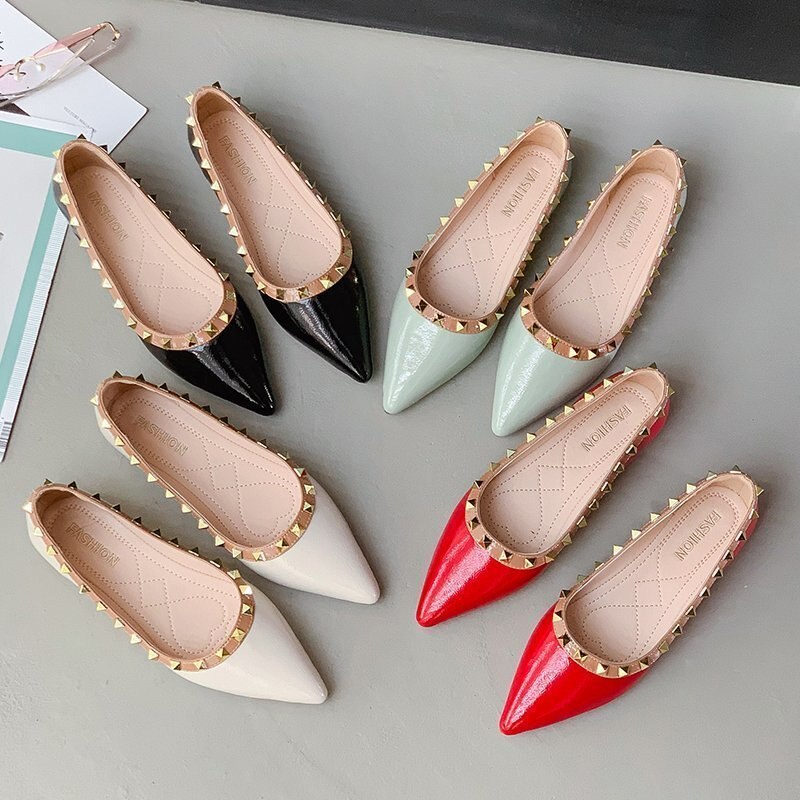 Nitar flats lack läder slip on platta skor spetsiga tå båtskor dam loafers godis färg kvinnlig sko zapatos mujer 8147c