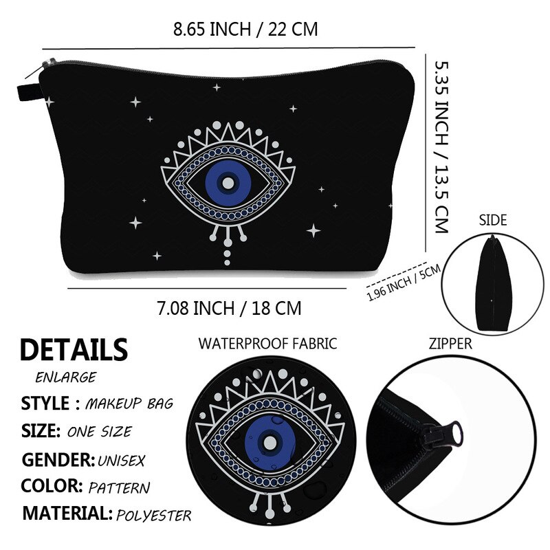 Fudeam Turks Blauwe Boze Oog Vrouwen Waterdichte Cosmetische Tas Toilettas Opslag Organiseren Reizen Make-Up Tas Vrouwelijke Wenkbrauw Pen Pouch