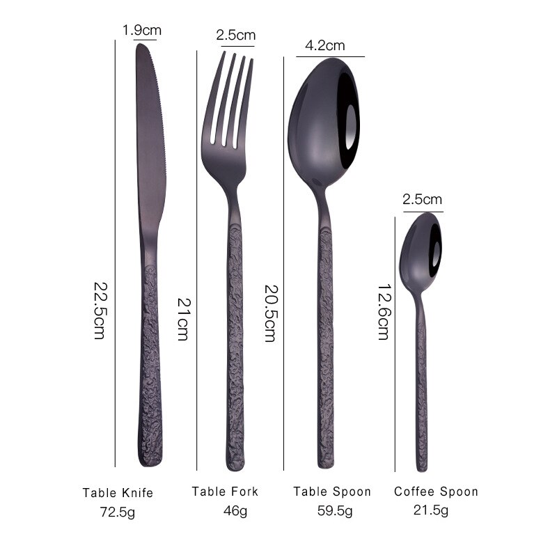 Black Cutlery Set Stainless Steel Flatware Tableware Spoons Set Forks Knives Teaspoons Stone Pattern Handle Eating Utensils Home: 4 pcs Set
