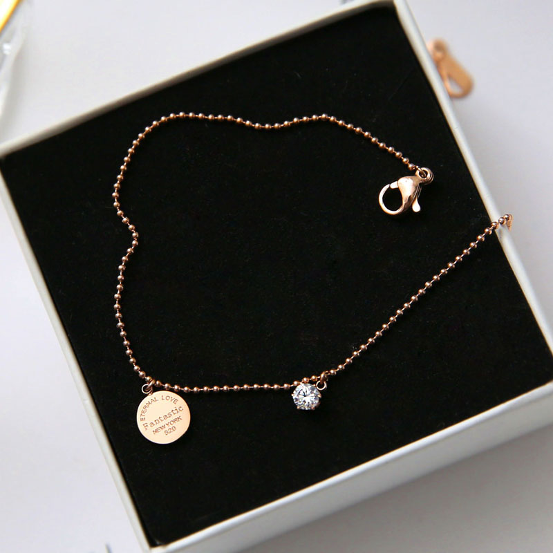 YUN RUO Zircon Letters Carved Anklet Rose Gold Color Chic Style Woman Titanium Steel Jewelry Top Never Fade