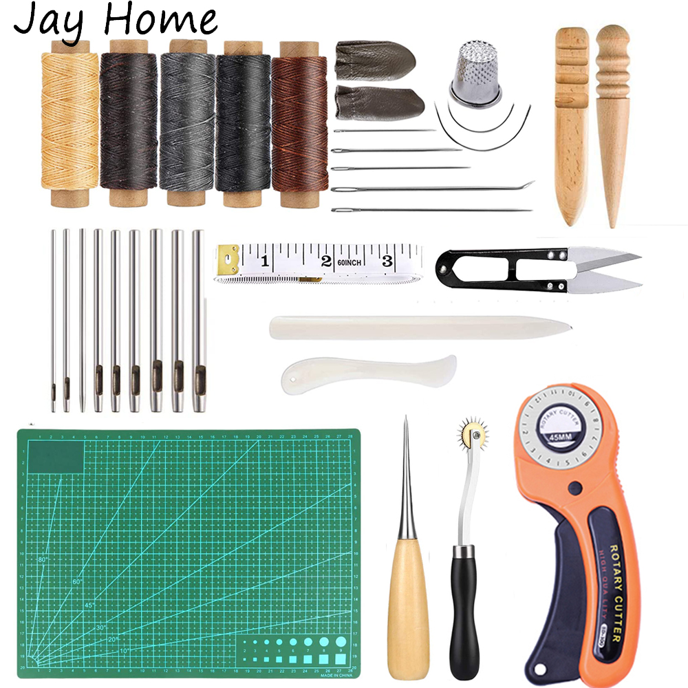 26Pcs Leer Naaien Reparatie Kit &amp; Naaien Priem &amp; Gewaxt Draad &amp; Leer Naald &amp; Rotary Cutter Voor Stof naaien Stiksels Craft