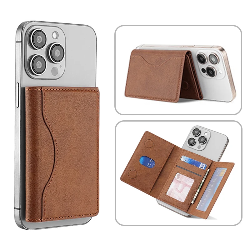 Trifold Magnetic Phone Wallet PU Leather Card Bag Magsafe Card Holder Wallet dla Apple IPhone 16 15 12 13 14 Pro Max Plus Mini