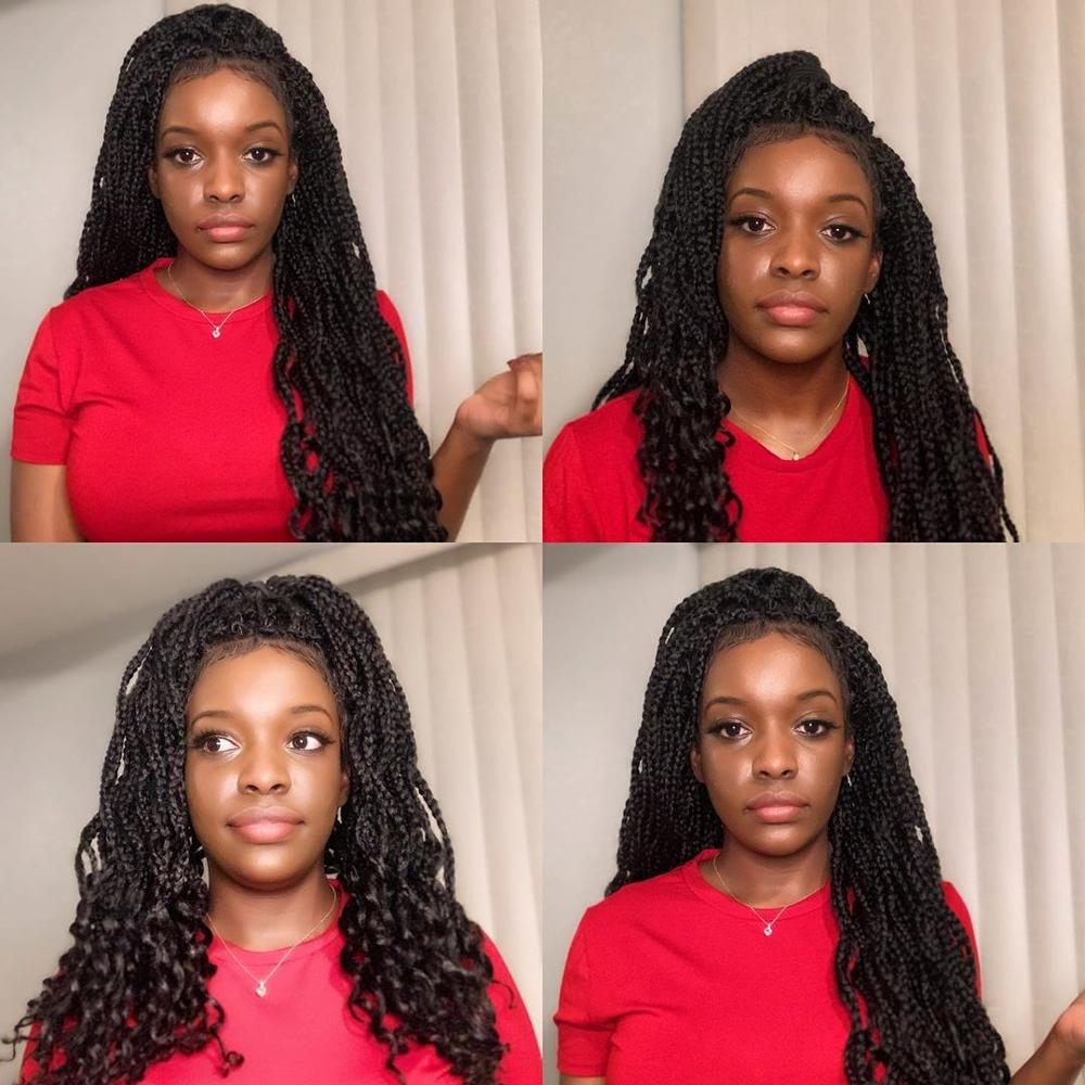 WEILAI Box Braids Crochet Hair Curly Ends 18inches 30 Roots/pieces Goddess Box Braids Hair Extensions Soft Fiber Braiding