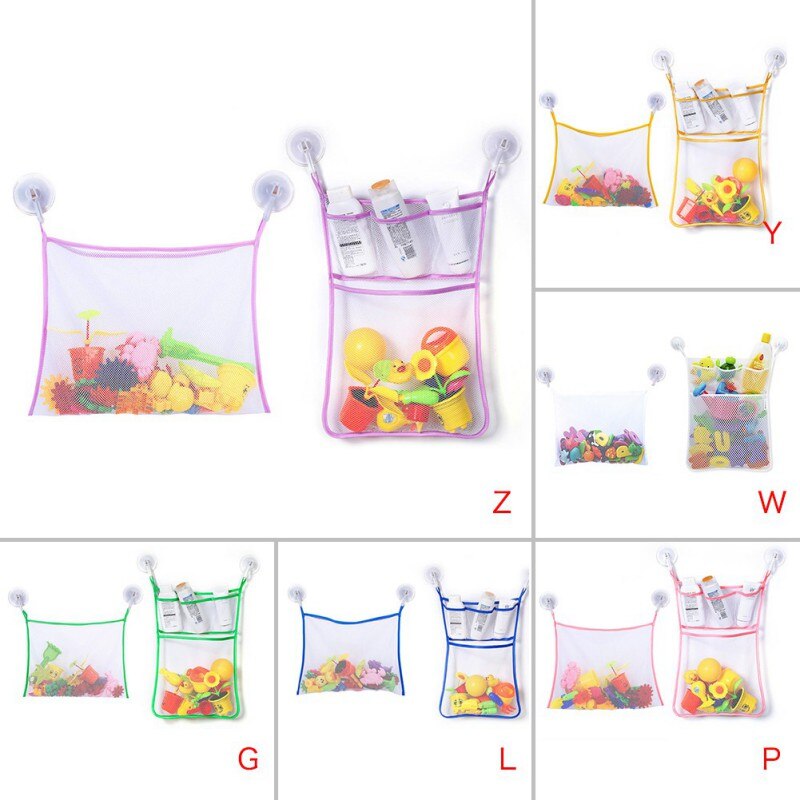 Baby Bath Toy Organizer Massive Baby Toy Storage Bin Quick Dry Storage Net + Lock Tight Suction Cups & Stickers Hooks