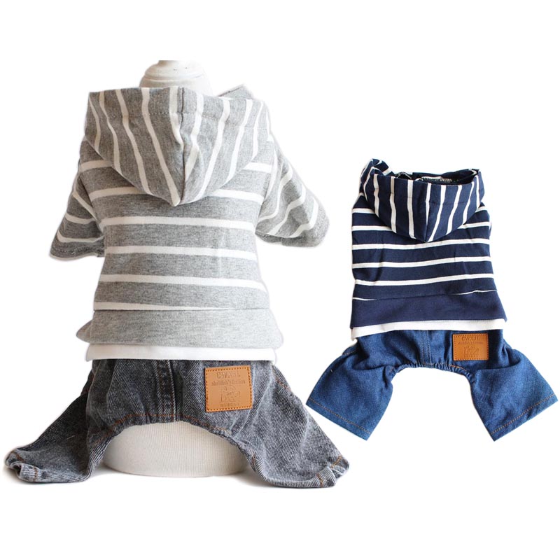 Spring Stripe Pet Dog Clothes for Small Dogs Jeans Dog Overalls Puppy Cat Denim Jumpsuit for Chihuahua Clothing Navy Gray XS-XXL