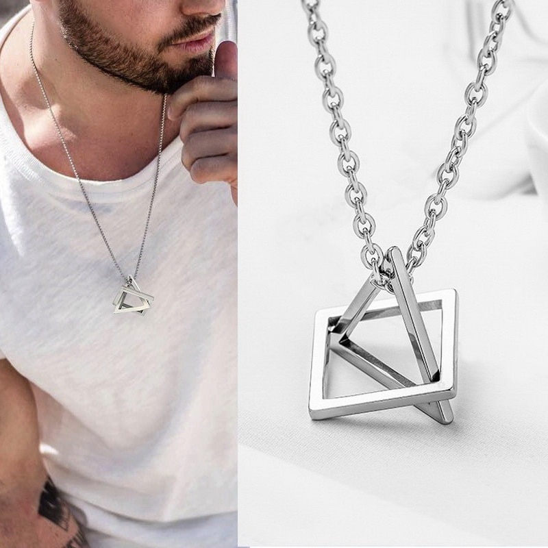 Rinhoo Trendy Grijpende Vierkante Driehoek Hanger Voor Mannen Rvs Geometrische Stapelen Streetwear Hip Pop Rock Ketting