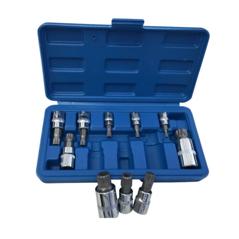10 Pcs XZN 12 Point Triple Square Spline Bit Socket Set Tamper Proof with Case Automotive Tool Kit