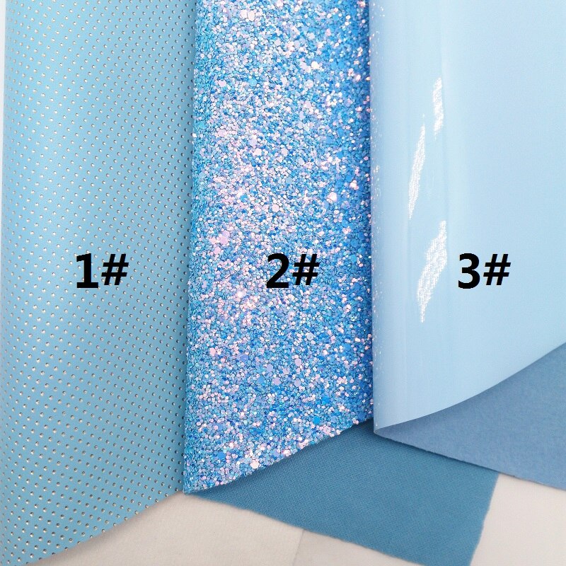 BLUE Glitter Fabric, Chunky Glitter Leather Sheets, Litchi Faux Leather Fabric For Bows A4 Size 8"x11" Twinkling Ming XM139