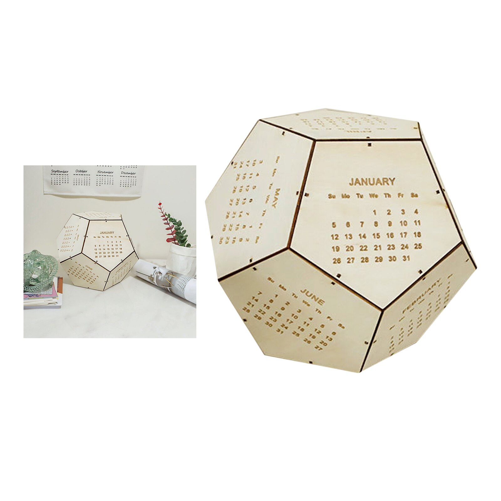 Geometrische Houten Tafel Art Puzzel Kalender Diy Set Maand Datum Display Home Office Handwerk Decor Rustieke Ornamenten: Khaki 2