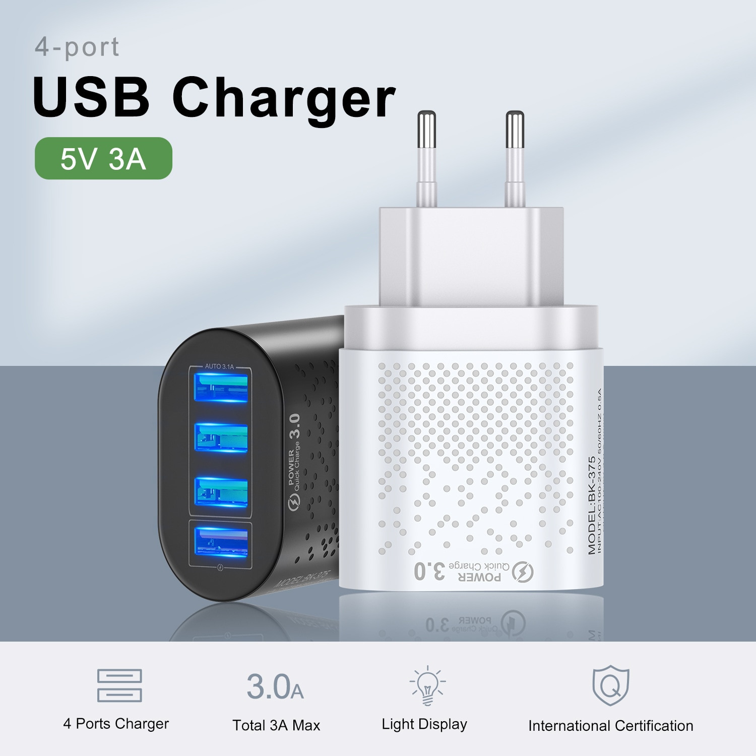 EU US charger 40W 3A Charger USB fast charging source adapter multi-function universal charging head Eurometer standard