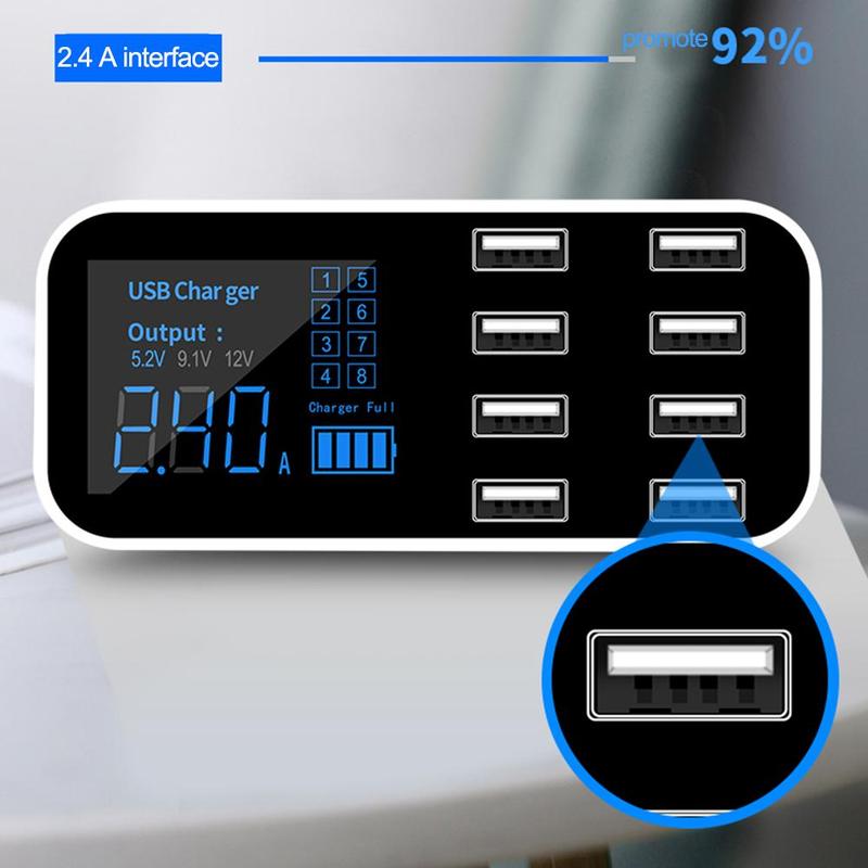 8 porte usb billader hub  qc 3.0 hurtig oplader med lcd spændingsdisplay flere usb 3.0 opladnings dock station til mobiltelefon