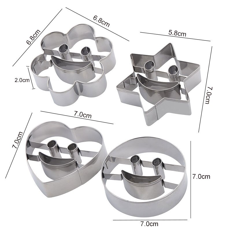 4pcs/set Star Flower Round Love Smiley Biscuits Molds Set DIY Cookie Cutters Cake Fondant Decorating Fruit Cutting Baking Tools