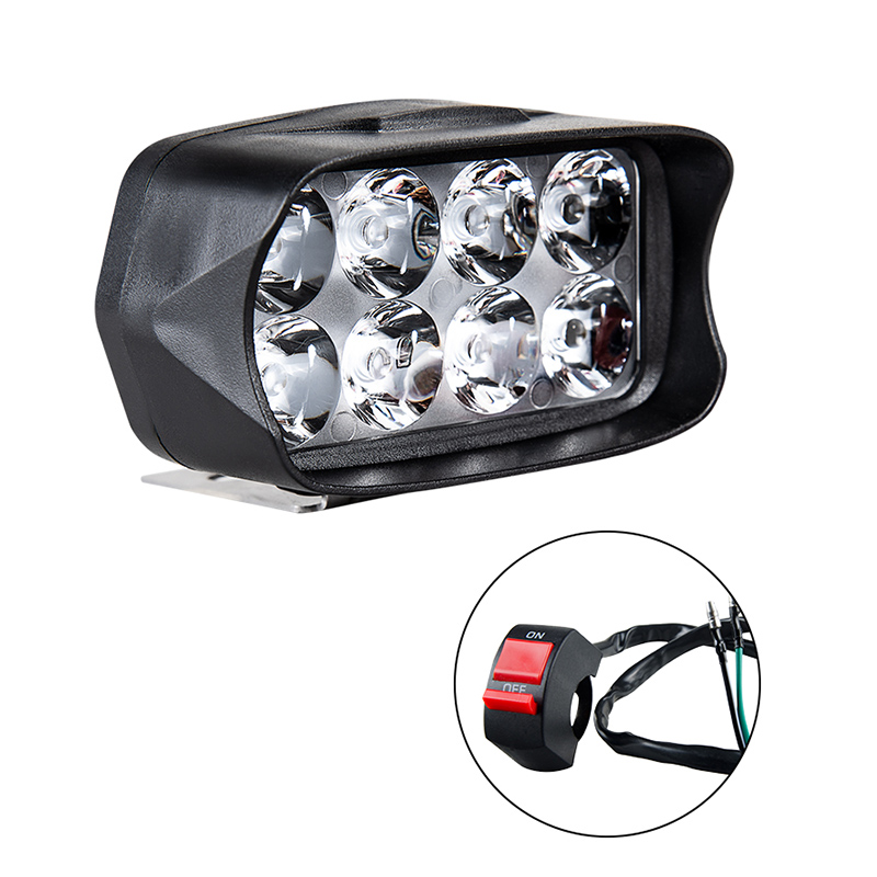 1PCS Motorcycle LED Koplamp Scooter ATV Moto Koplamp Spotlight 12V LED 6500K Motorbike Spot Head Light Werken lamp DRL 24V: 8LEDs Switch