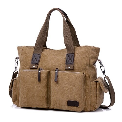 Leinwand Herren Umhängetaschen Einfarbig Multifunktions Männer Büro Jahrgang-tasche Mit Schlitz Tasche Crossbody Umhängetaschen Männer: Kaffee