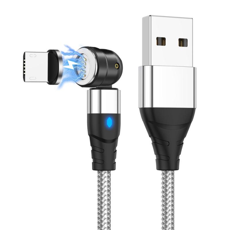 540 grados Roating magnético Cable Micro USB tipo C Cable de teléfono para iPhone11 Pro XS Max Samsung Xiaomi Huawei Cable USB Cable de alambre: Silver Micro