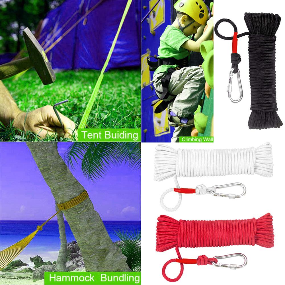 8mm nødtau med klatrespenne magnet fisketau nylon redningstau 20m lengde utendørs sportsutstyr