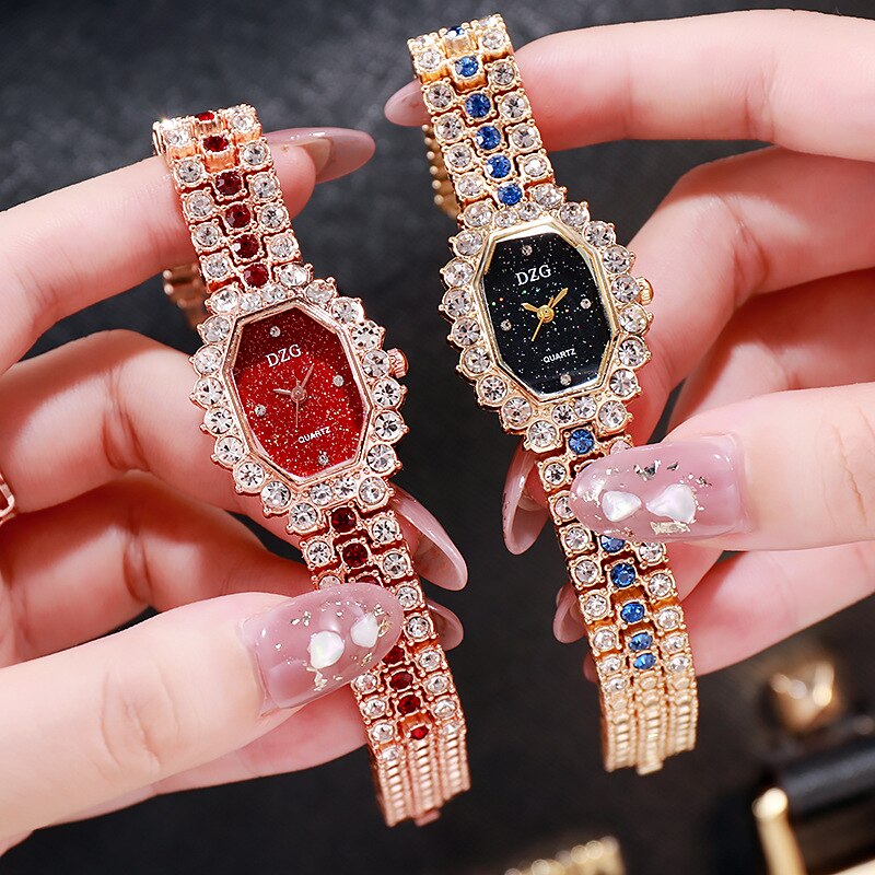 Dameur armbånd firkantet ur fuld diamant dameur casual starry sky watch