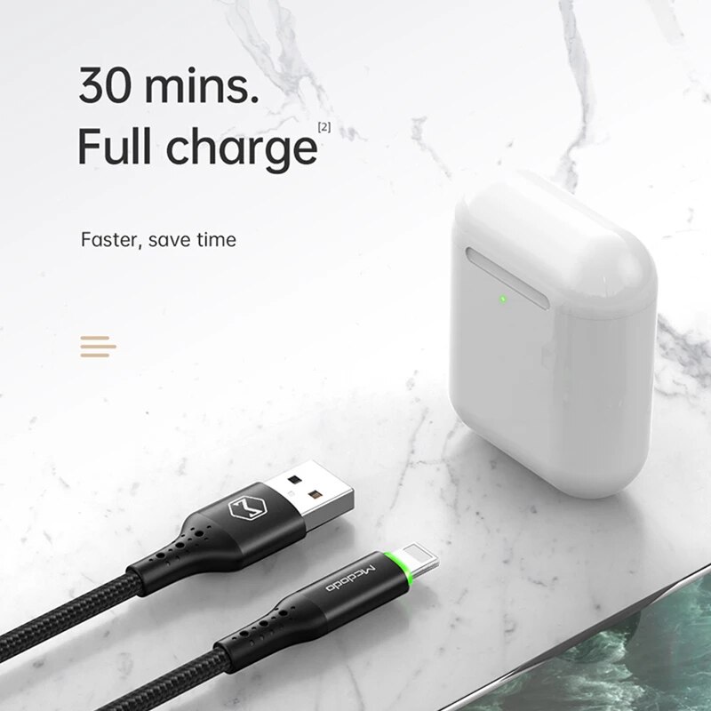 MCDODO 3A USB Cable Auto Disconnect Fast Charging Phone Charger Data Cord For iPhone 12 11 Pro Max Xs XR X 8 7 6 6s Plus SE iPad