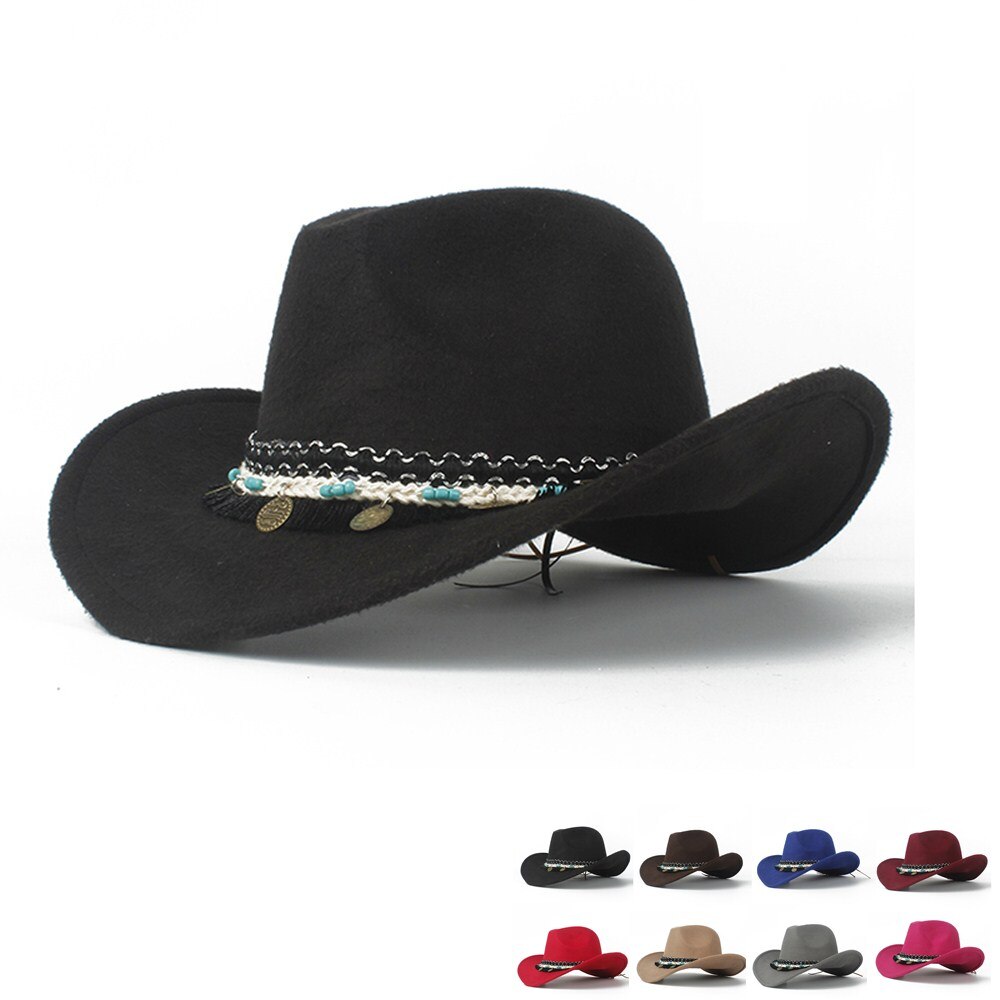 Women Western Cowboy Hat Lady Fascinator Outblack Cowgirl Sombrero Hombre Jazz Cap