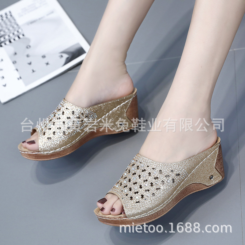 Mhysa Women's Casual Hollow Out Roman style Wedges Platform shoes Slides High Heels Thick Shoes women Sandals: Goud / 41