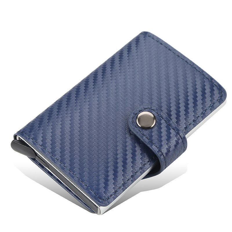 RFID Blocking Protection Men Wallet ID Credit Card Holder Leather Metal Aluminum Business Bank Cardholder Purse: 9131 blue