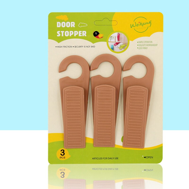 3pc/Set Door Wedge Shaped Rubber Doors Stopper Doorstops Floor Kids Safety Guard Finger Protect with Hook: coffee color