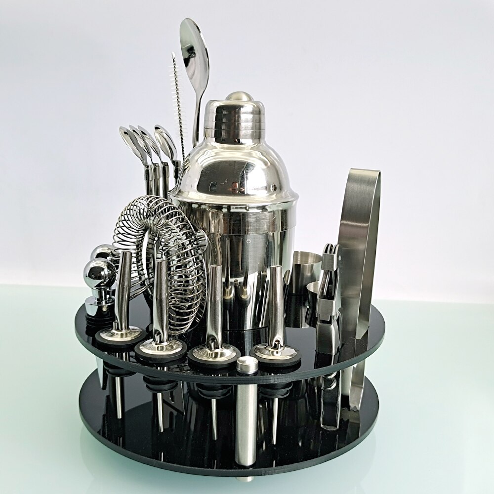 Bartender Kit, Cocktail Shaker Set With Rotating Acrylic Holder. Home DIY Suit for Mixed Drinks Martini Bar Tools Perfect: 20P 550ML