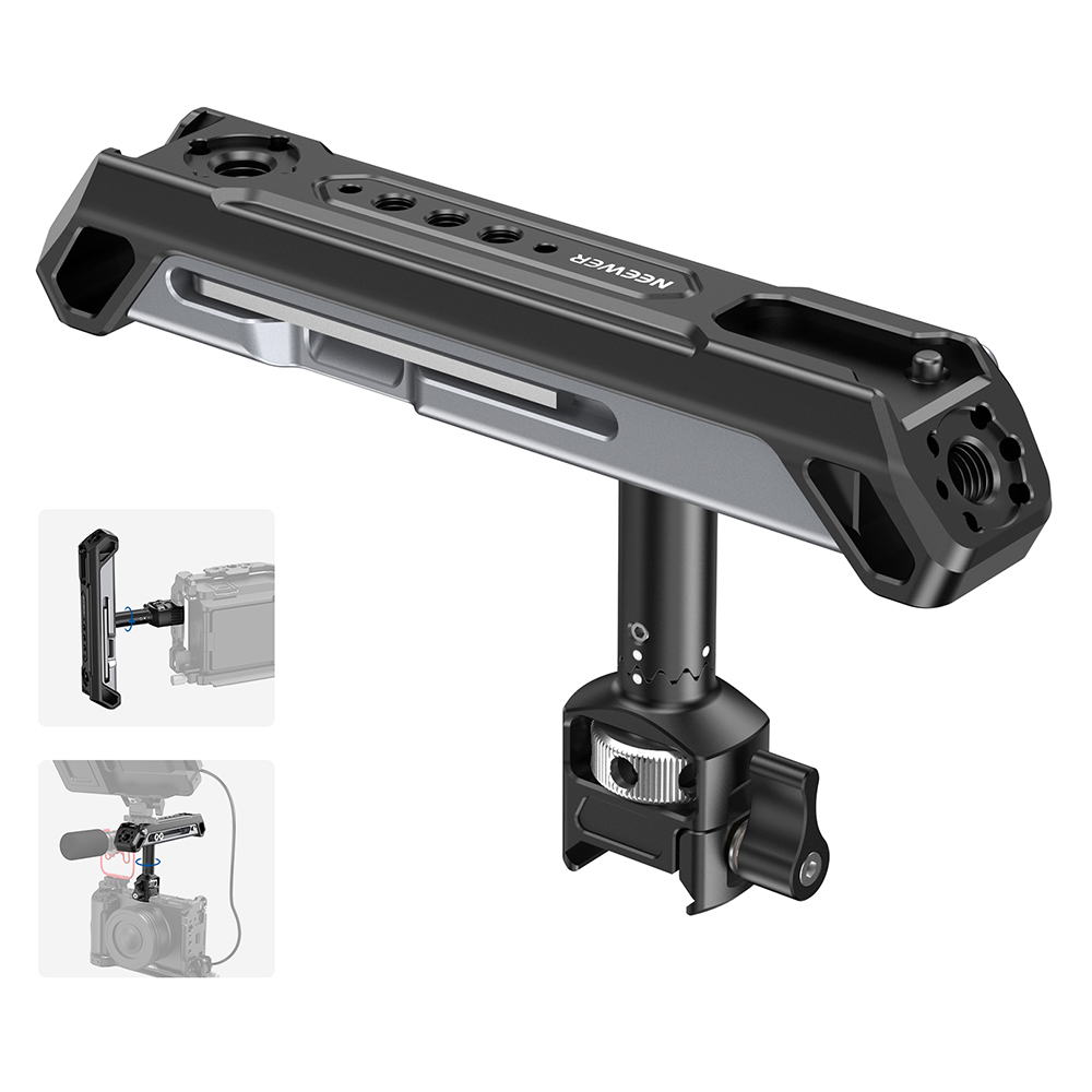 NEEWER 2 In 1 Top Handle/Side Handle Camera Cage Video Rig Handle with 360° Rotatable NATO Rail Clamp, 1/4" Threads