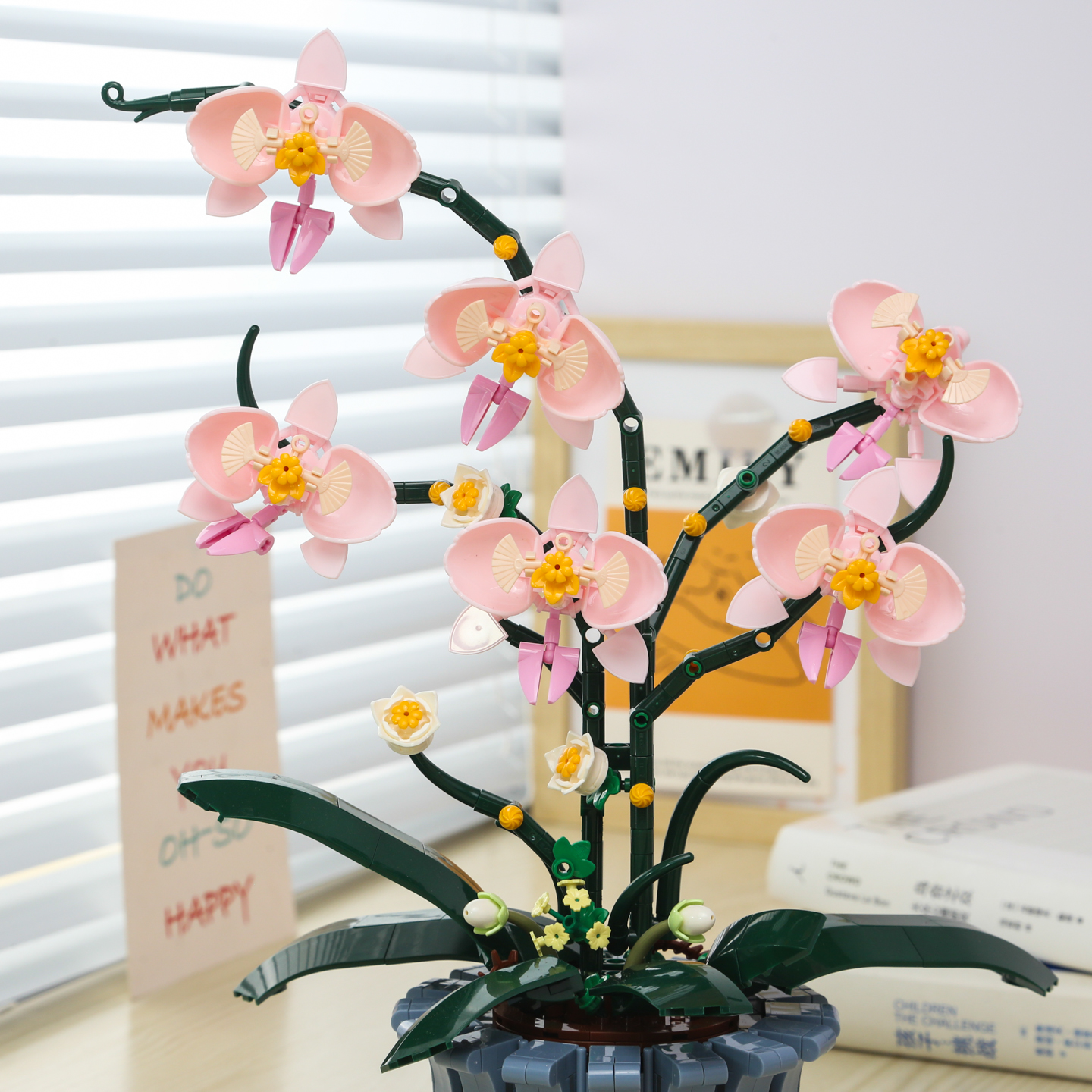 Orchideen-Baustein-Set, Künstliches Blumentopf-Set, Baustein-Set für Erwachsene, DIY Modell eines künstlichen Topfpflanzen-Modells, Geeignet für Wohnzimmer- und Schlafzimmerdekoration, Dauerhaftes Blumentopf-Modell, Ideales für Blumenliebhaber und Baustein-Sammler
