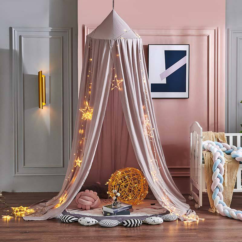 Canopée en coton pour lit de bébé fille, moustiquaire, rideau de literie, tente à dôme rond, Protection contre les insectes, décoration de chambre: WHITE