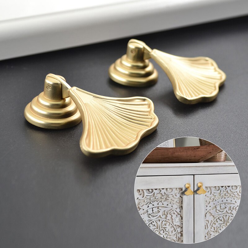 1Pc Ginkgo Leaf Schoen Kast Lade Messing Handvat Single-Gat Metalen Garderobe Knop Dresser Kast Deur Pull Meubels hardware