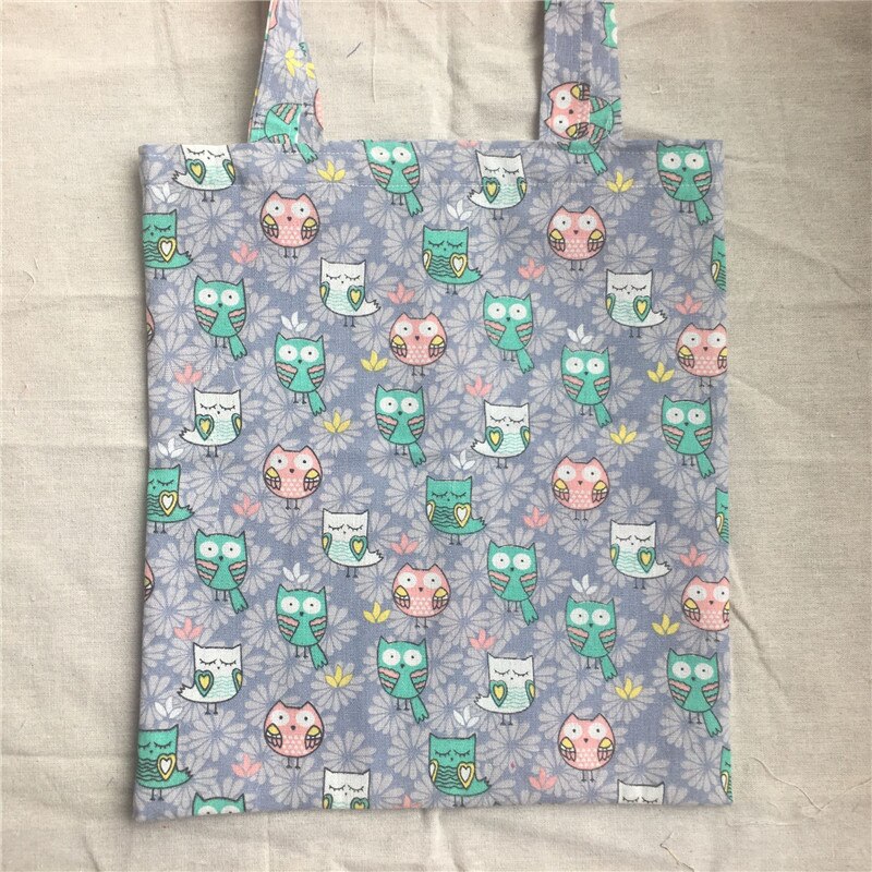 Katoenen linnen eco-markt boodschappentas schoudertas print uilen paarse bloemenbasis 2033f