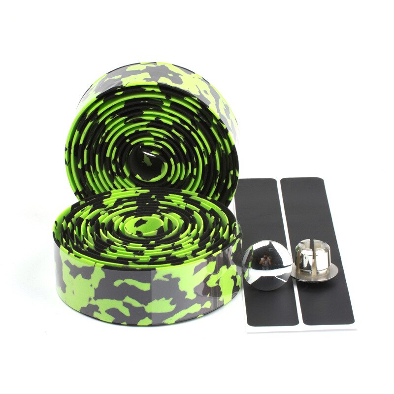 Songyi Road Bike Bar Tape Vibration Demping Anti-Vibratie Eva Pu Stuur Bar Tape Kleurrijke Wrap + 2 Bar Plug I185: GH-028 green black