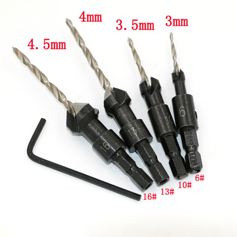 4pcs drill bits Hex Shank Taper Drill Counter Sink Holes Drilled Carpenter Countersink Bit Reaming Drill #6 #10 #13 #16