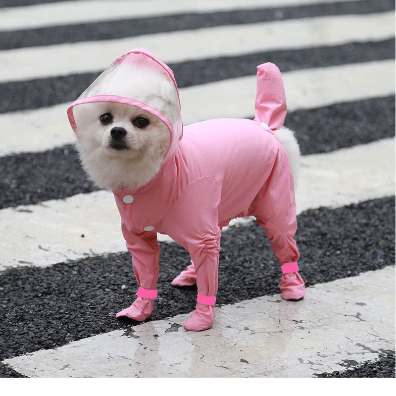 Chubasquero con botas para perro, impermeable, todo incluido, para perros pequeños y medianos, ropa para cachorros y gatos, Mono: Pink / M