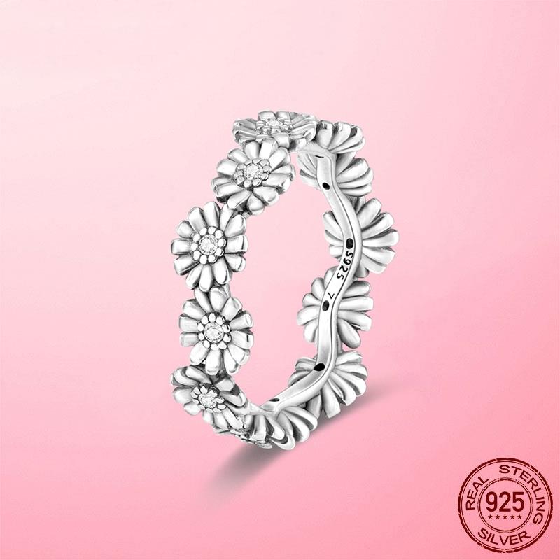 Authentieke 925 Zilver Fonkelende Daisy Bloem Kroon Vinger Ring Voor Vrouwen Originele Zilveren 925 Sieraden Beste Cadeau: 7 / PTR006