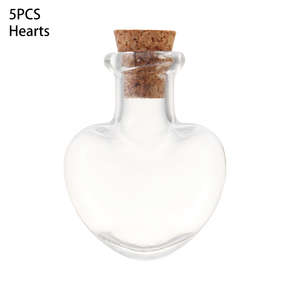 Bocaux d'échantillon vide verre bricolage 5 pièces/pack | Mini verre, bouteille de souhaits, pendentifs de décoration de maison et de mariage, bouchon de liège, flacon de stockage, pendentifs de bricolage: Hearts