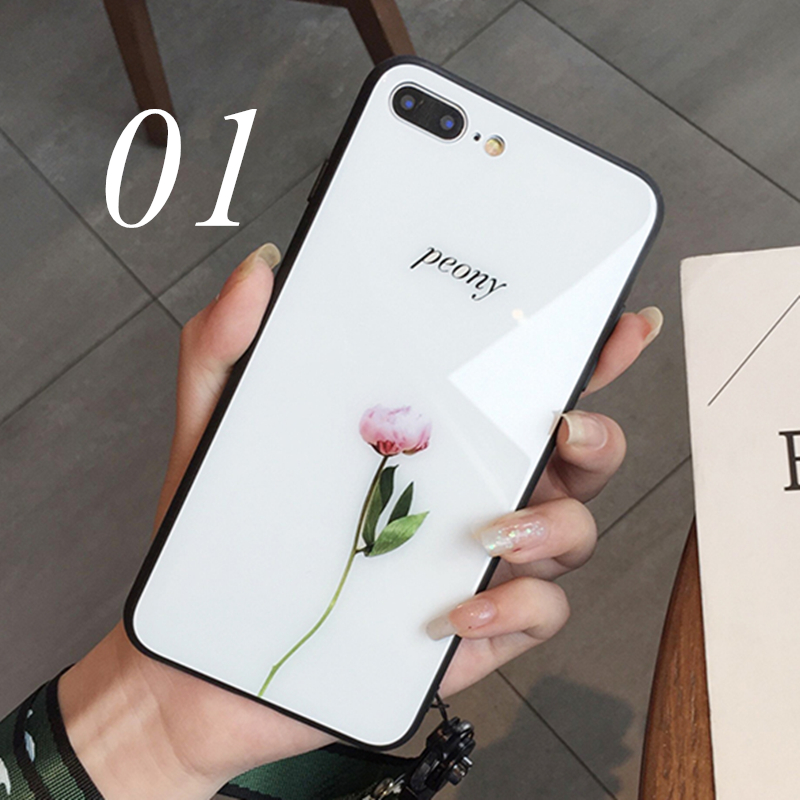 Tempered Glass Case For Meizu 15 16 16s case Simple Glossy Green plant Peony Hard Cover For Meizu 16 16th 15th 16s Phone Casing: For Meizu 15 Plus / 01