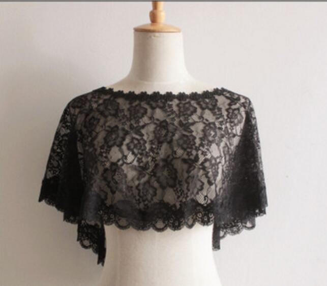 Moderne Frauen Spitze Schal Bolero Femme Deckel Jacke Abendkleid Kap-Mantel Braut Kleid Schal Spitze Zubehör Bolero Umhänge: Schwarz
