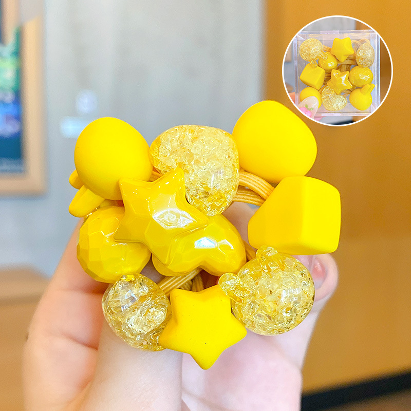 【Juego de 10 piezas】 tocados súper bonitos en caja, banda de goma para el pelo de dibujos animados para niños de color caramelo, tocado con bola de cristal: Gris oscuro