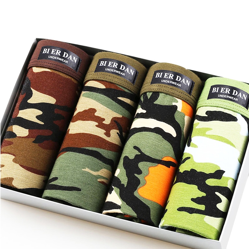 4pcs/lot brand Mens Underwear Boxers camouflage boxer men print comfortable and breathable Pattern Cueca boxer homme