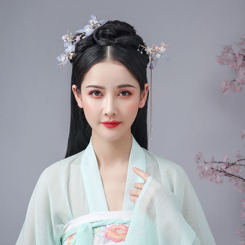 Retro Chinese Style Butterfly Flower Crystal Pearls Hanfu Dress Long Tassel Hairpins Hair Combs Jewelry Sets for Women Girls: Style 1
