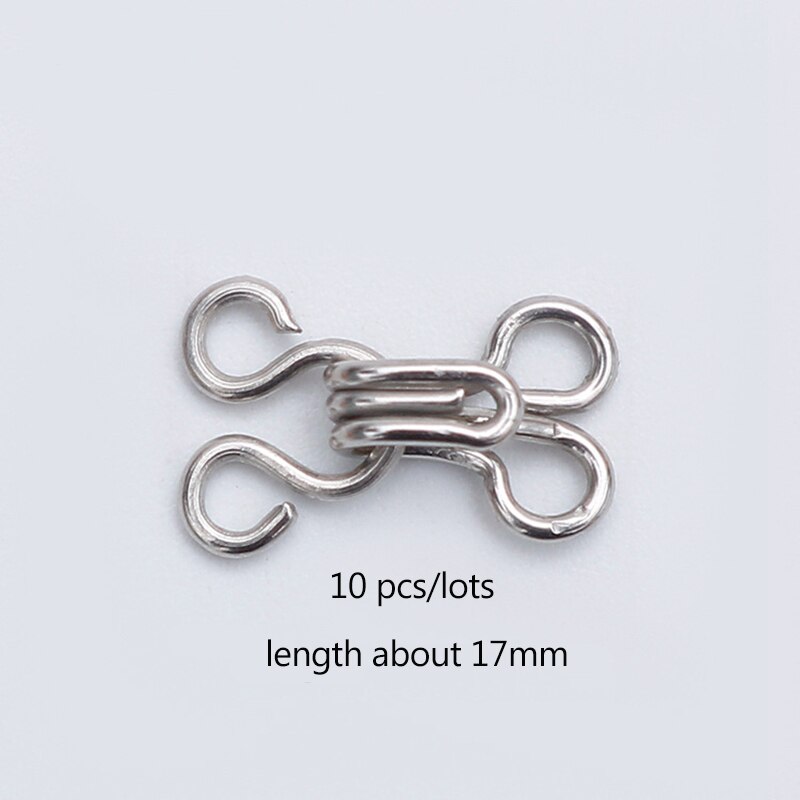 100set Metal collar hook 11.5-17mm Metal Buckle Button for Bra/Dress/Corset/Collar/Bag/Shirt Garment Sewing Accessories: silver 17mm